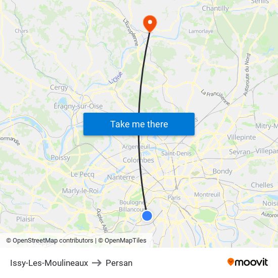 Issy-Les-Moulineaux to Persan map