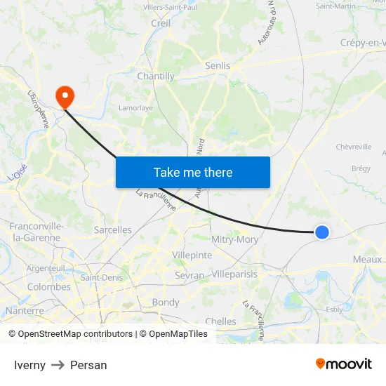 Iverny to Persan map