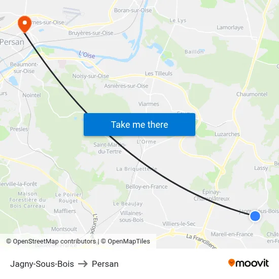 Jagny-Sous-Bois to Persan map