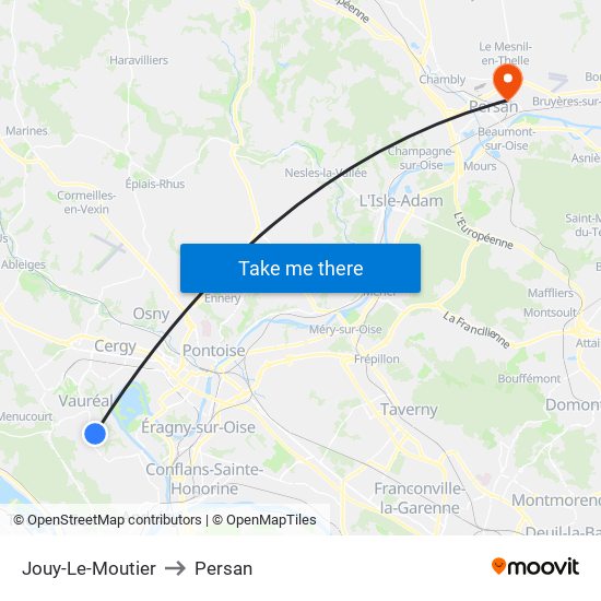 Jouy-Le-Moutier to Persan map