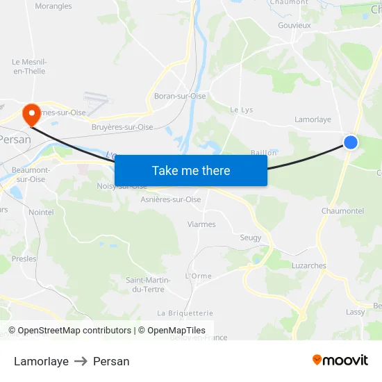 Lamorlaye to Persan map
