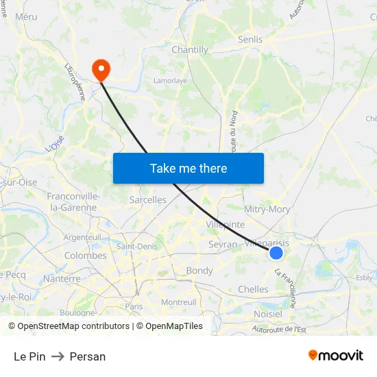 Le Pin to Persan map