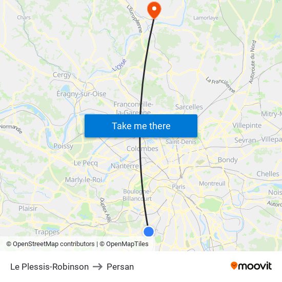 Le Plessis-Robinson to Persan map