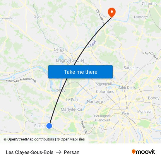 Les Clayes-Sous-Bois to Persan map