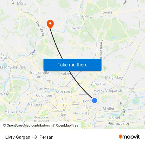 Livry-Gargan to Persan map
