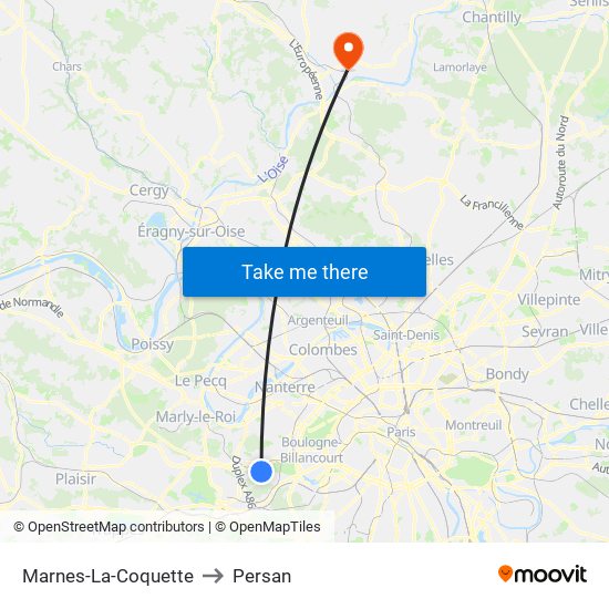 Marnes-La-Coquette to Persan map