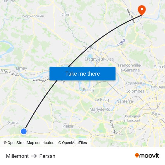 Millemont to Persan map