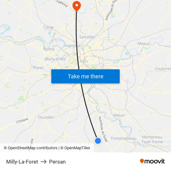 Milly-La-Foret to Persan map