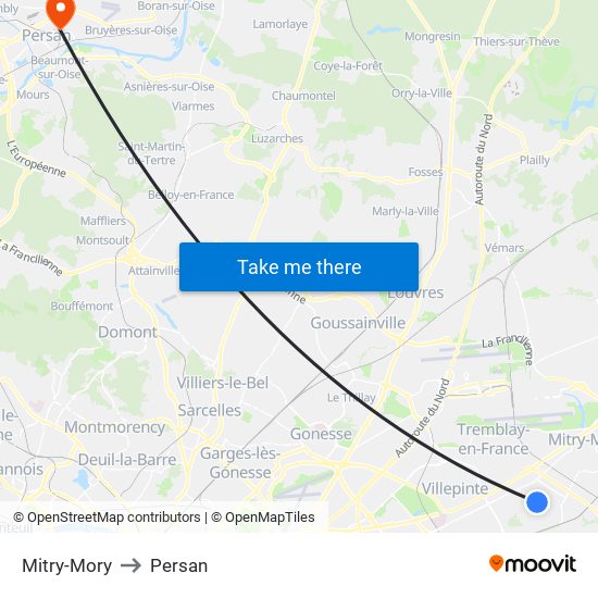 Mitry-Mory to Persan map