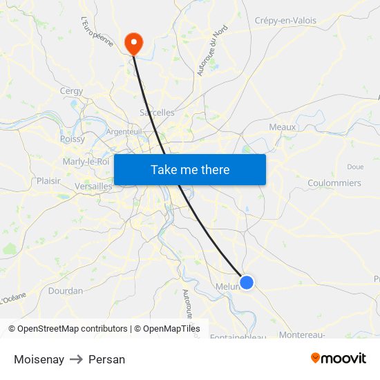 Moisenay to Persan map