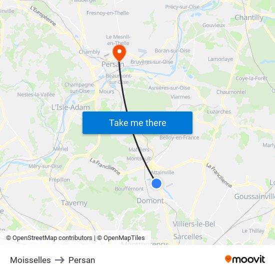 Moisselles to Persan map