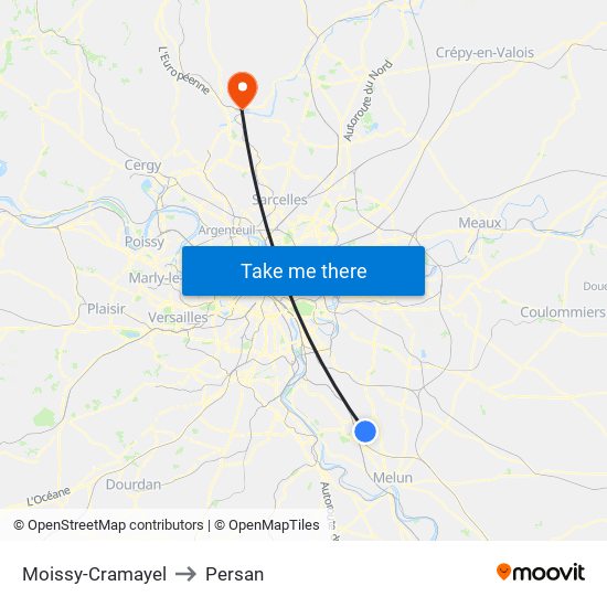 Moissy-Cramayel to Persan map