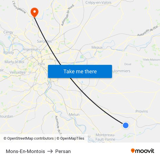 Mons-En-Montois to Persan map