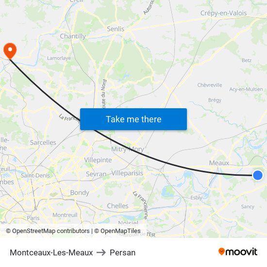 Montceaux-Les-Meaux to Persan map