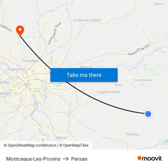 Montceaux-Les-Provins to Persan map