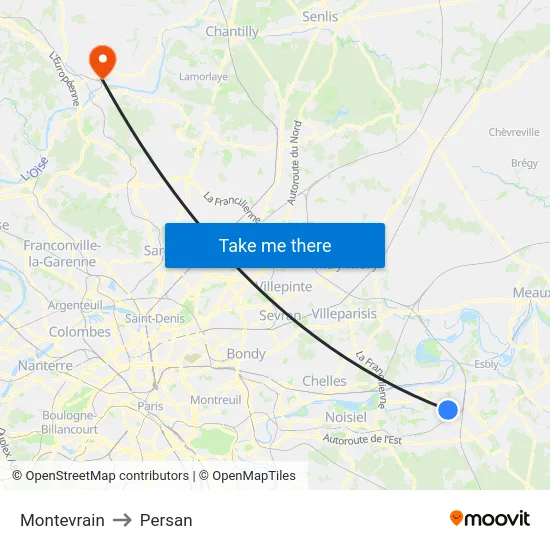 Montevrain to Persan map