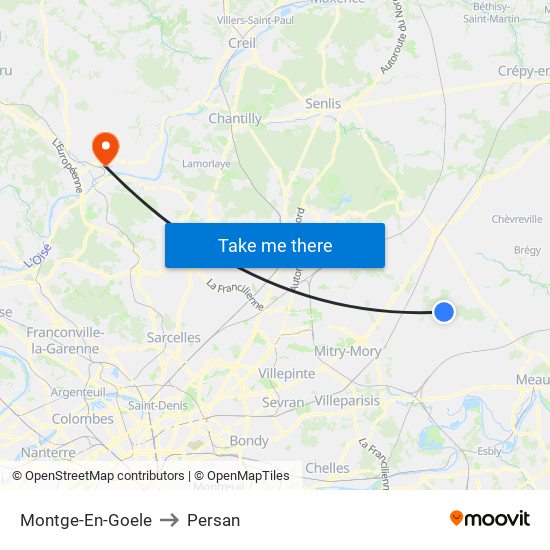 Montge-En-Goele to Persan map