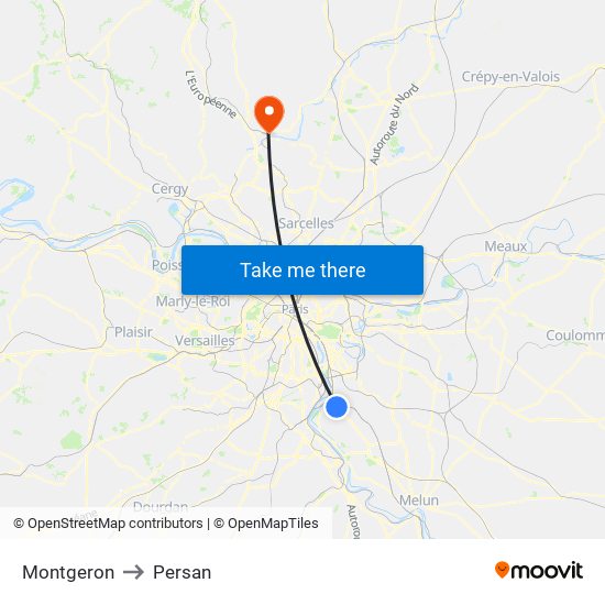 Montgeron to Persan map