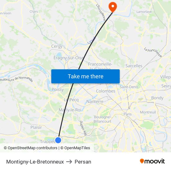 Montigny-Le-Bretonneux to Persan map