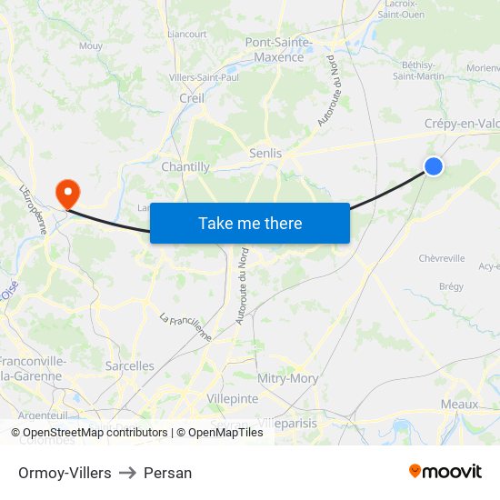 Ormoy-Villers to Persan map