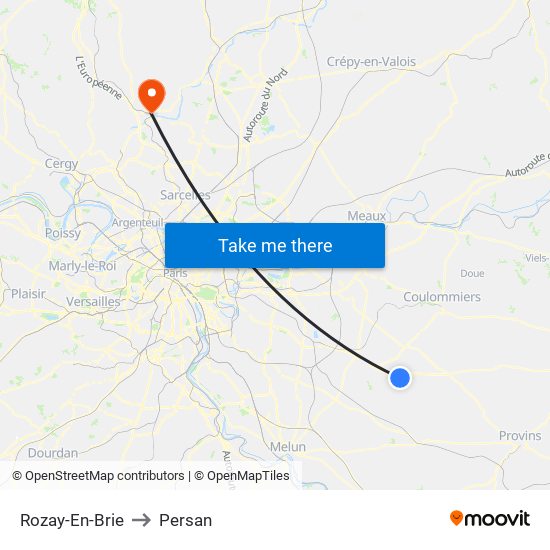 Rozay-En-Brie to Persan map