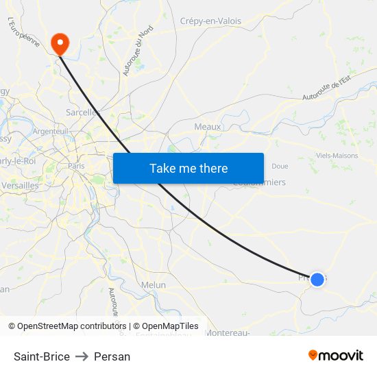 Saint-Brice to Persan map