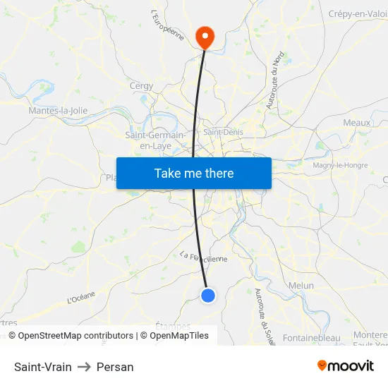 Saint-Vrain to Persan map
