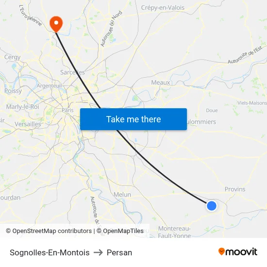 Sognolles-En-Montois to Persan map