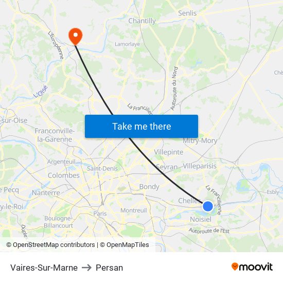 Vaires-Sur-Marne to Persan map