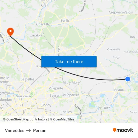 Varreddes to Persan map