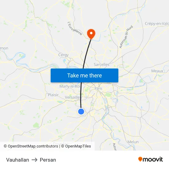 Vauhallan to Persan map