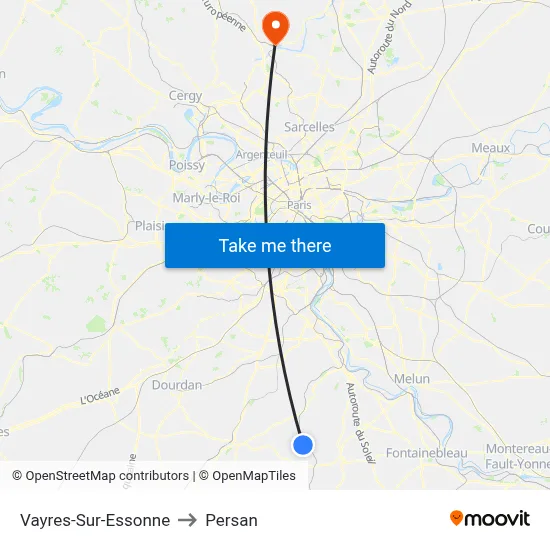 Vayres-Sur-Essonne to Persan map
