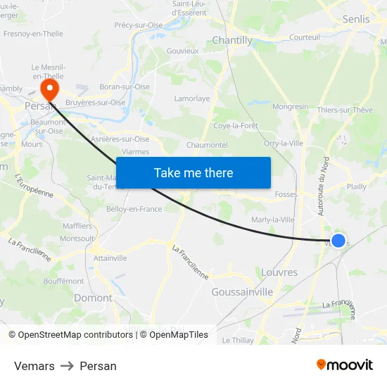 Vemars to Persan map