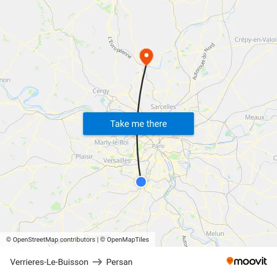 Verrieres-Le-Buisson to Persan map