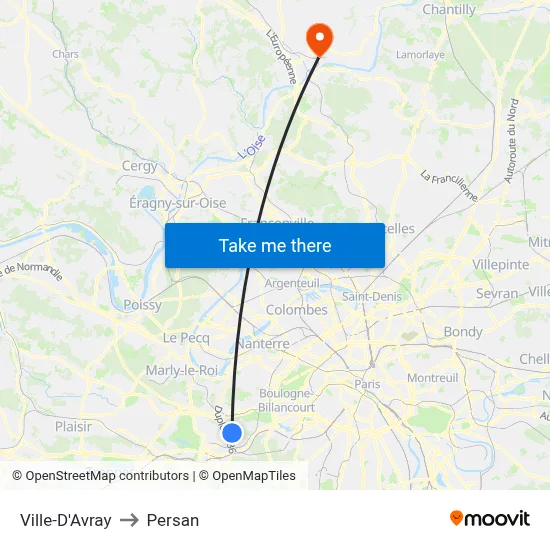 Ville-D'Avray to Persan map