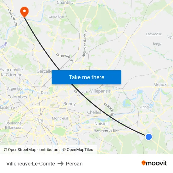 Villeneuve-Le-Comte to Persan map