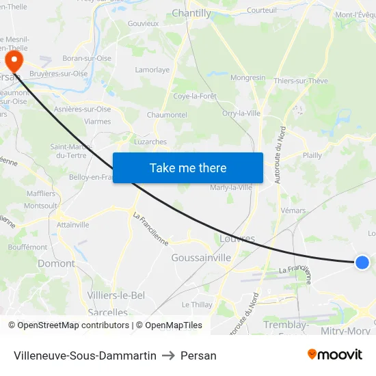 Villeneuve-Sous-Dammartin to Persan map