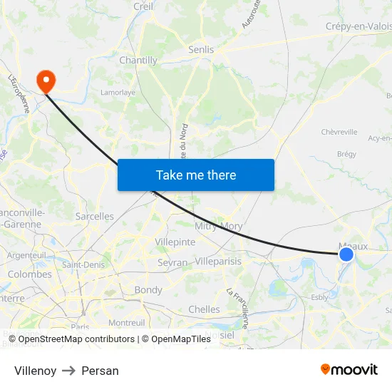 Villenoy to Persan map