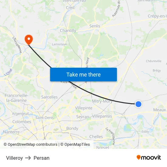 Villeroy to Persan map