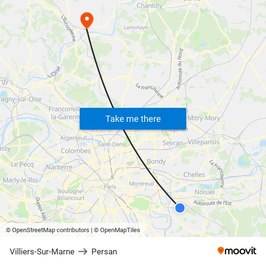 Villiers-Sur-Marne to Persan map