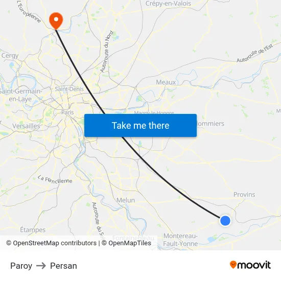Paroy to Persan map