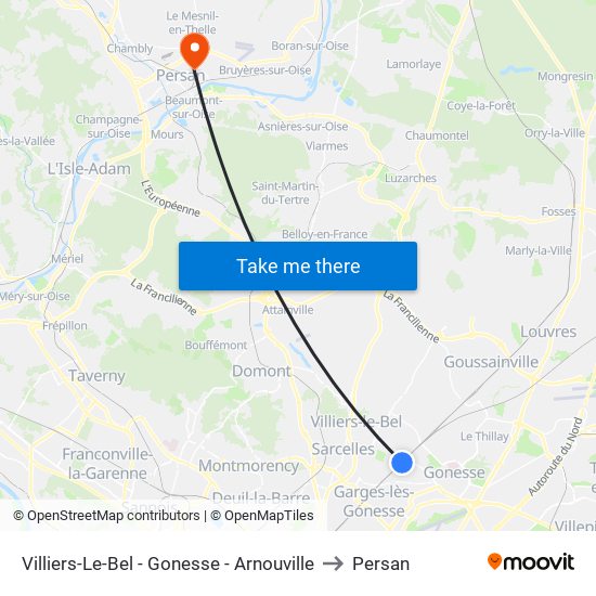 Villiers-Le-Bel - Gonesse - Arnouville to Persan map