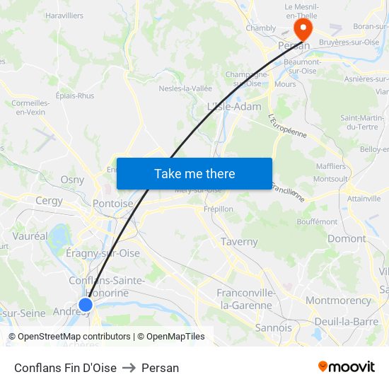 Conflans Fin D'Oise to Persan map