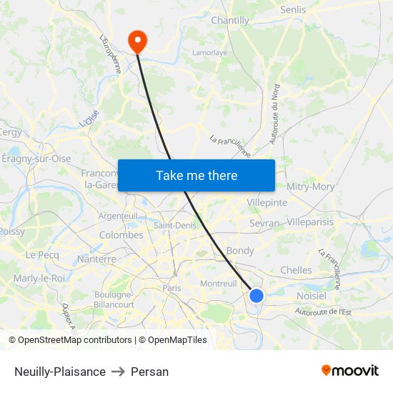 Neuilly-Plaisance to Persan map