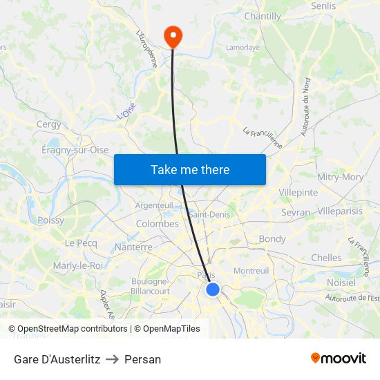 Gare D'Austerlitz to Persan map