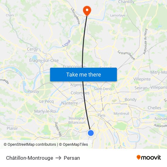 Châtillon-Montrouge to Persan map