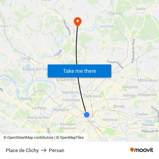 Place de Clichy to Persan map