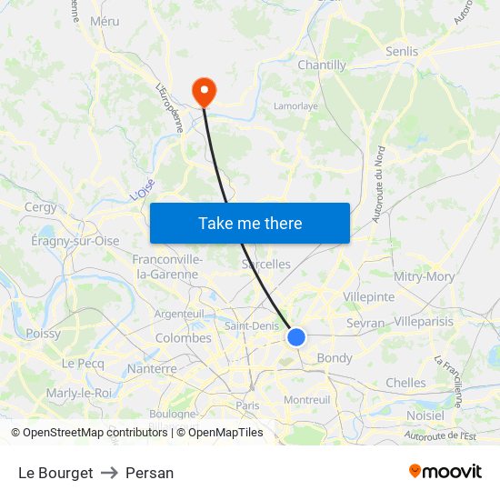 Le Bourget to Persan map
