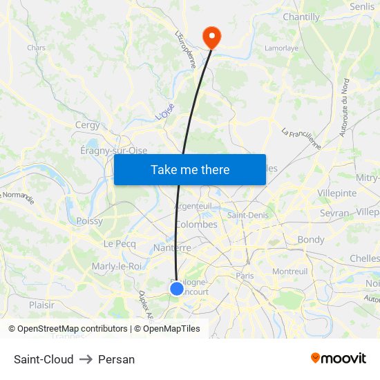 Saint-Cloud to Persan map