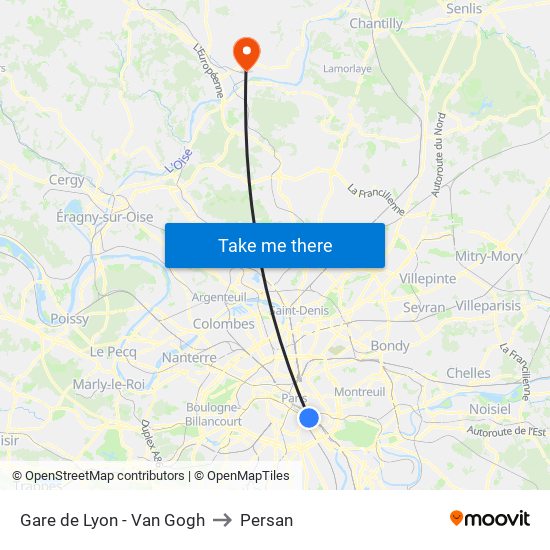 Gare de Lyon - Van Gogh to Persan map
